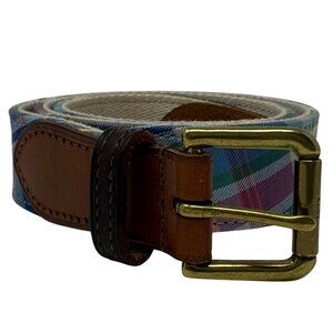 Polo Ralph Lauren Plaid Leather-Trim Tartan Belt Men's 32 Preppy Classic Formal